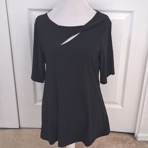 Nina Leonard Black Peek A Boo Short Sleeve Top   Size XL